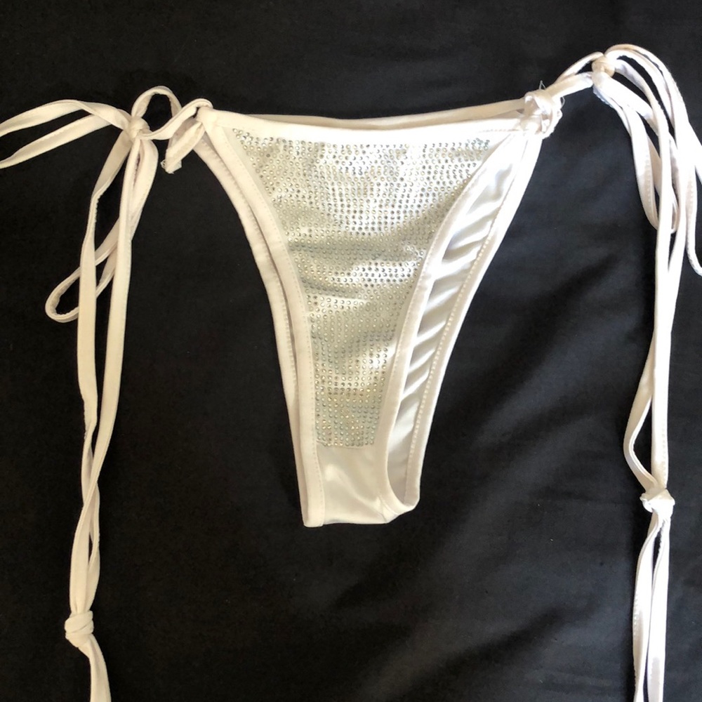 Sparkly rhinestone white bikini bottom
